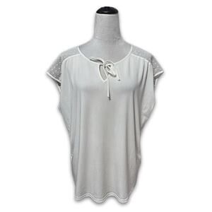 Nordstrom Rack Blouse Sheer Tie Swiss Dot Cap Short Sleeve White Women's 1X NWOT